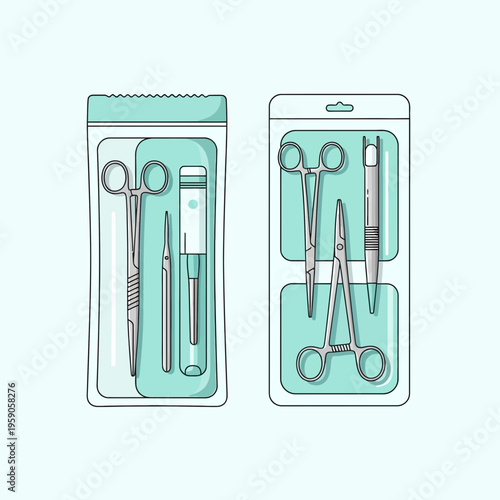 Sterile Surgical Instrument Packs Depicted In Vector Style For Medical Procedures Preparation