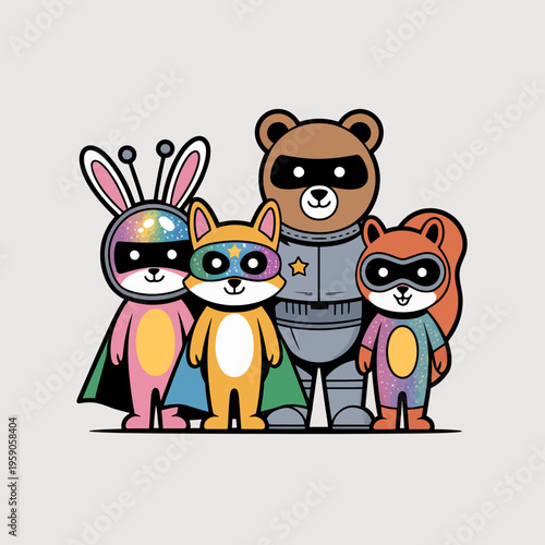 Cartoon Animals Wearing Superhero Masks and Cape