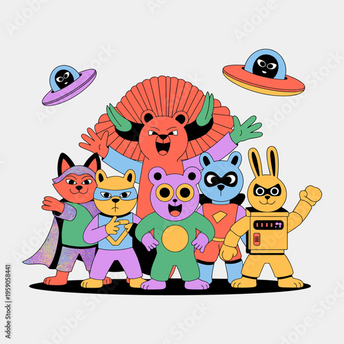 Superhero Animals Fighting Aliens in Space