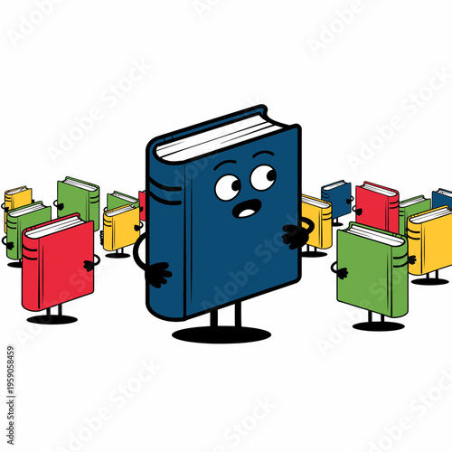 Blue Book Standing Alone Among Colorful Books