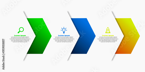 A business infographic design template with 3 options sections, steps, or processes. Suitable for workflow layouts, diagrams, numeric options, and web design.