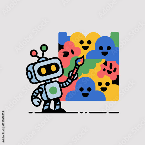 Robot Painting Colorful Smiling Faces on Canvas