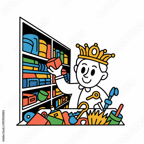 King choosing tool from toolbox