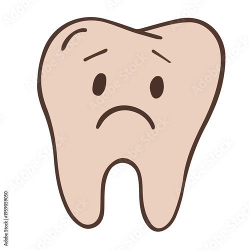 Sad Tooth Cartoon Illustration – Dental Pain, Toothache Icon, Cute Oral Care Icon