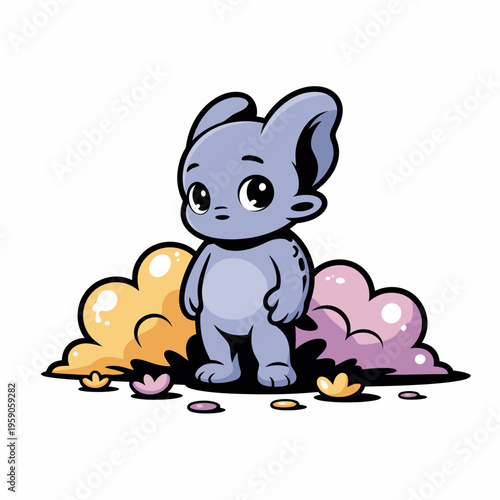 Sad Elephant Standing on Colorful Flowers