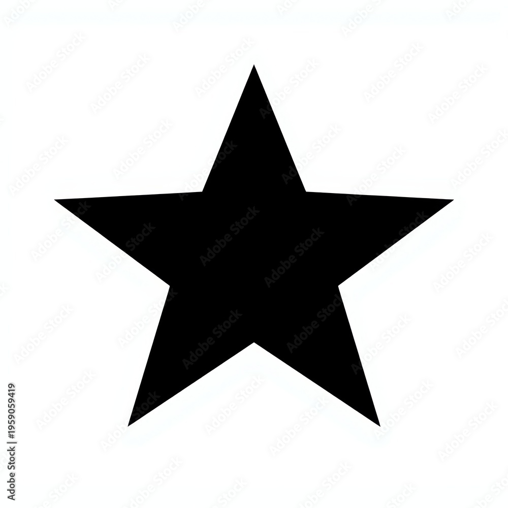 Fototapeta premium A simple black five pointed star shape isolated against a plain white background for design use