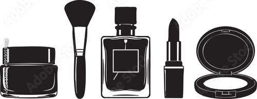 Cosmetic Beauty Product Icon Set Perfume Cream Brush Lipstick Makeup Vector Illustration