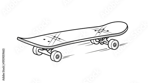 Artistic monochrome illustration capturing the dynamic essence of a skateboard, symbolizing street culture, youthful energy, and an active urban lifestyle