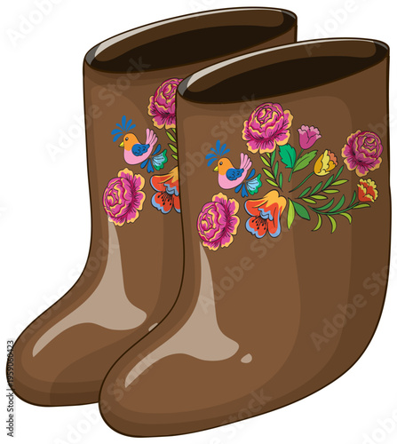 Traditional Russian Felt Boots with Floral Folk Art