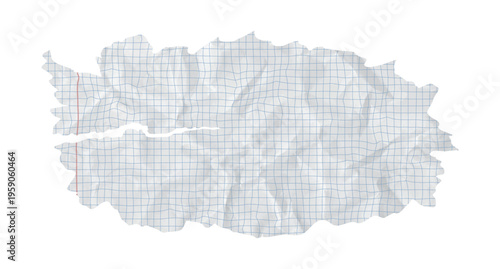 Paper piece rip with background torn square grid for school education collage vector. Isolated scrapbook blue with letter old template for illustration copybook checkered. Crumpled texture paper.