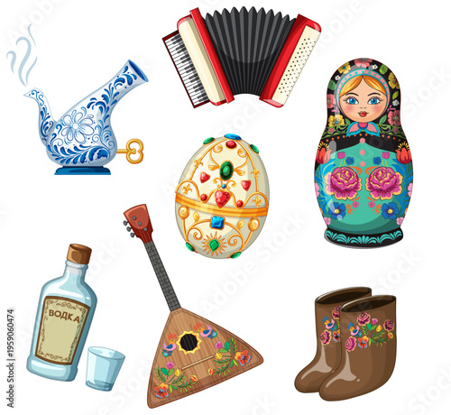 Traditional Russian Cultural Icons Vector Collection