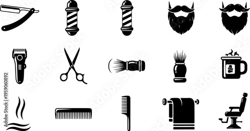 Barber Shop and Men's Grooming Icon Set      