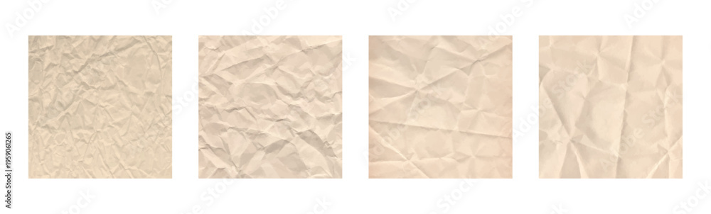 Obraz premium Paper tear collection and poster background parchment with old texture crumpled. Torn craft vector and carton pattern aged with construction antique kraft. Folded paper recycled square sheet bg set.