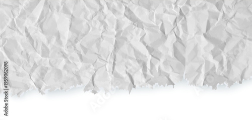 Cardboard horizontal top border with folded and torn paper teture. Rip note ripped with texture piece strip and notebook fold white. Scrap page carton with broken background folded and border.