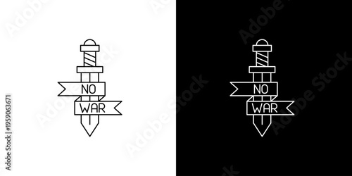 No War Icon Illustration - A symbol of peace and anti-war sentiment depicted with a sword and banner