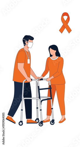 Supporting Mobility: A Medical Professional Assisting Patient with Walker and Supportive Care