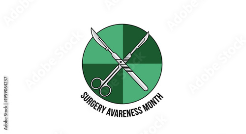 Surgery Awareness Month Emblem Depicting Surgical Instruments on a Distinct Green Circle