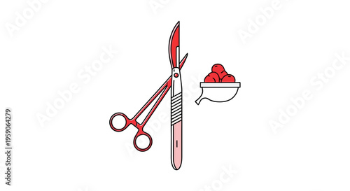 Surgical Instruments And Food Presentation In Minimalist Flat Design On White Background
