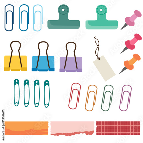 Colorful Office Supplies Collection in Flat Vector Style
