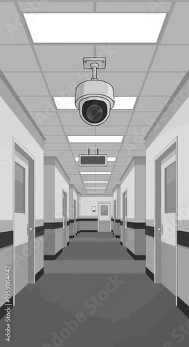 Surveillance Camera Monitors Interior Hallway: Safety, Security, And Oversight Concepts Displayed