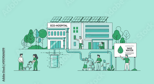 Sustainable Eco-Hospital Emphasizing Water Conservation, Green Energy and Environmental Protection
