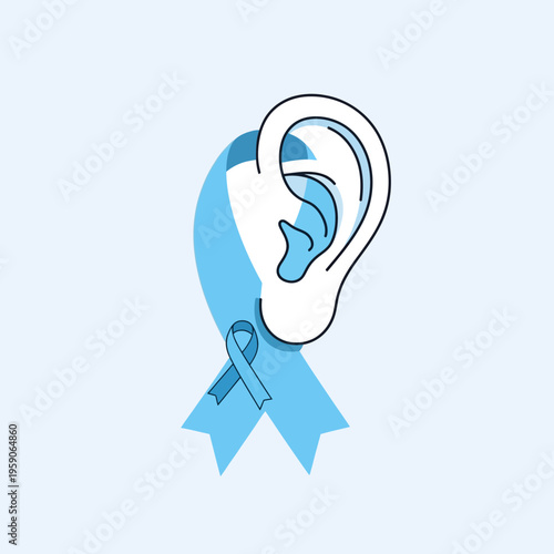Symbolic Depiction Of Hearing Health With Awareness Ribbon And Ear Anatomy Presentation