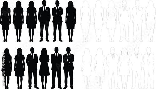 Business People Silhouette Set - Men and Women Corporate Team Vector Illustration Isolated on White