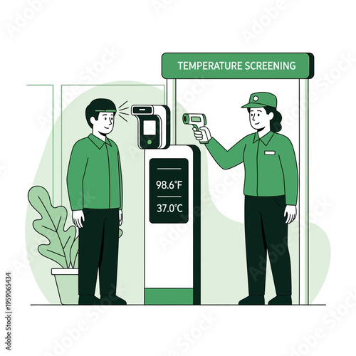 Temperature Assessment at Entrance Demonstrating Health Safety Measures with Non-Contact Scanning