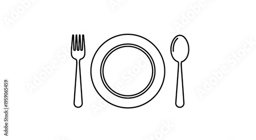 Minimalist Icon: Plate, Fork, and Spoon - Clean Dining Setup
