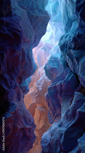 Rugged canyon walls painted in vivid blues and oranges