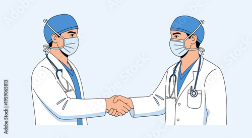 Two Medical Professionals Shaking Hands, Illustrated Depiction of Healthcare Collaboration and Unity