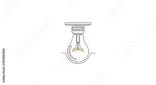 Minimalist light bulb icon with glowing filament on white background, idea concept