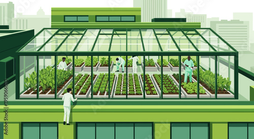 Urban Farming Greenhouse Illustrates Sustainable Agriculture and Environmental Practices