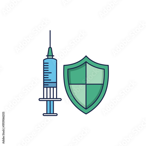 Vaccination and Protection: Shield and Syringe Illustrate Safety and Preventive Healthcare Measures