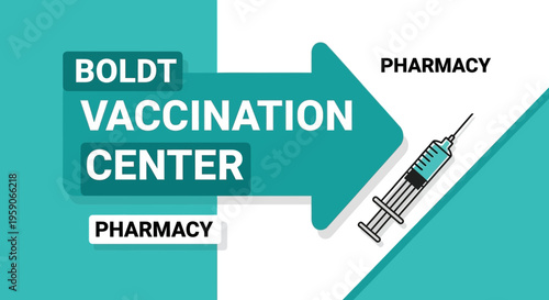 Vaccination Center Signage with Medical Syringe, Promoting Healthcare Services and Pharmacy