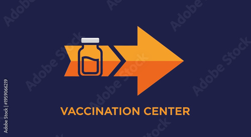 Vaccination Center Arrow Sign Directing Towards Healthcare And Immunization Facility