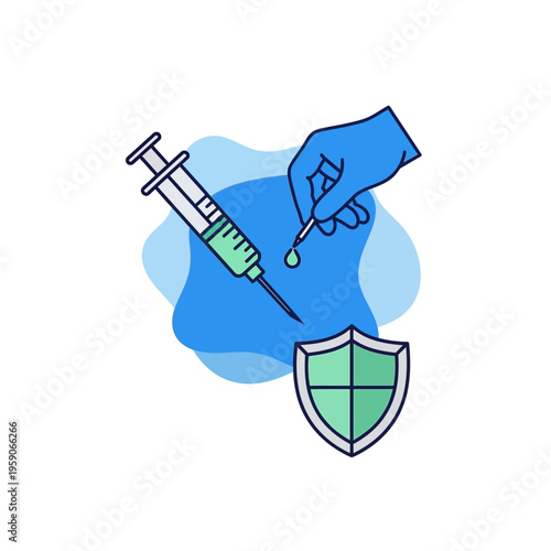 Vaccine Administration Visualized: A Shield Against Illness with Syringe and Hand Symbol