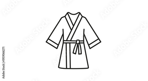 Minimalist line art icon of a kimono robe with a belt, clean design on white background.