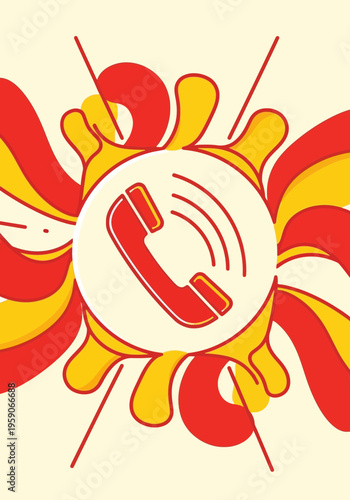 Vibrant Illustrated Depiction Of A Red Telephone Symbol Within Dynamic Abstract Elements