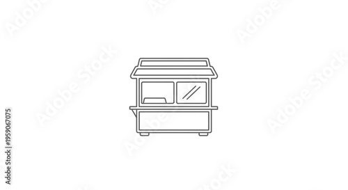 Minimalist Food Stall Icon, Outline Drawing of a Small Kiosk or Booth