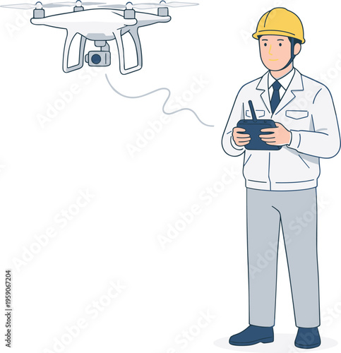 Professional worker operating a modern drone with remote control for aerial inspection, surveying, and data collection, symbolizing technological advancements in various industries