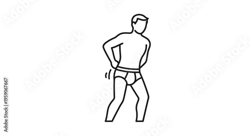 Man in Underwear Adjusting Waistband, Line Art Icon