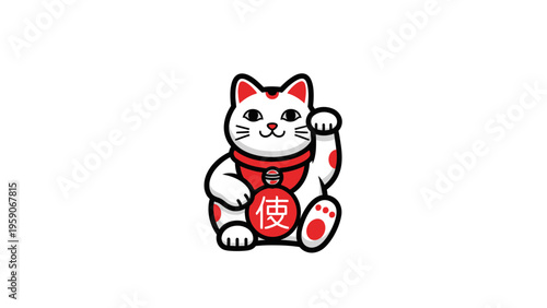 Charming beckoning cat illustration bringing good fortune and prosperity, a delightful symbol of luck and success for various designs and promotions