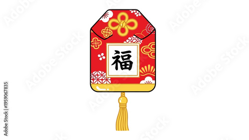 Lucky red envelope with traditional Chinese patterns and a tassel, symbolizing good fortune and prosperity