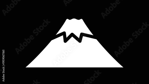 Iconic mountain peak representation in stark white against a deep black background, symbolizing nature's grandeur and majestic landscapes
