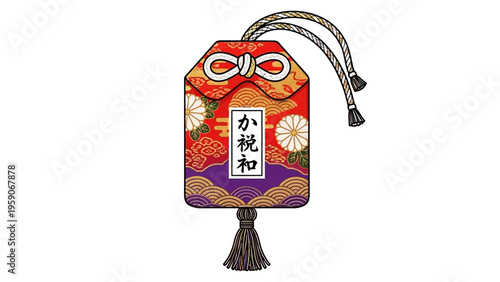 Japanese Omamori Good Luck Charm with Auspicious Symbols and Tassels