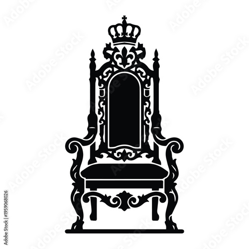 Royal throne chair Icon Silhouette vector black design on a white background