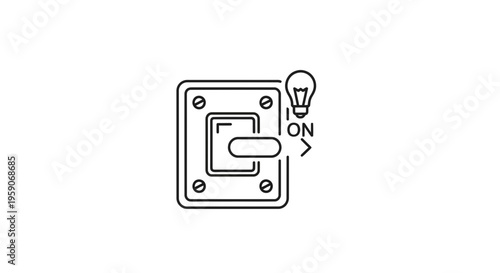 Light Switch ON, Bulb Icon, Power Symbol, Electrical Control, Energy Concept