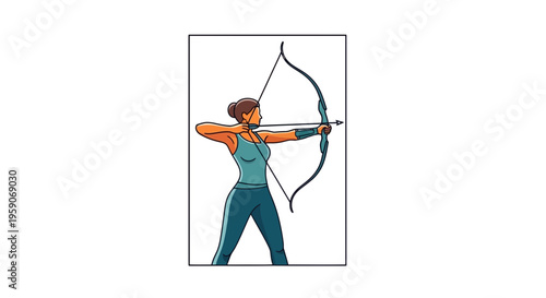 Woman Archer Aiming Bow and Arrow, Focused Concentration, Sports Activity