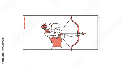 Woman Archer Aiming Bow and Arrow, Focused Concentration, Sport and Hobby